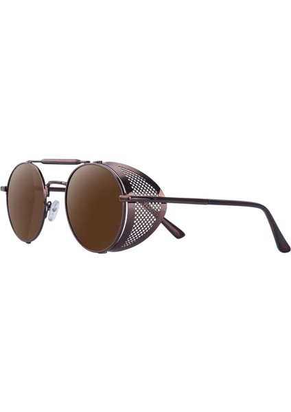 Yuvarlak Steampunk Güneş Gözlüğü UV400 Koruma Yan Kalkan Gözlük Unisex Koyu Kahverengi Lens (Yurt Dışından) fırsatları