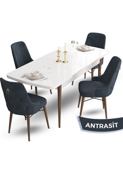 Concept Taç Serisi, 80X132 Beyaz Masa Ceviz Ayak Mutfak Masası Takımı, 4 Sandalye Gold Halkalı fiyatları