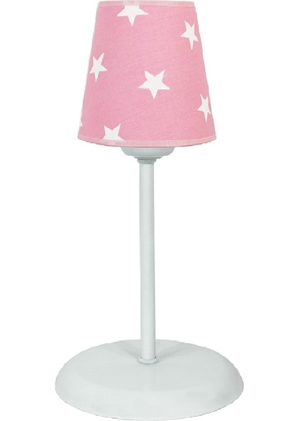 Çocuk Odası Kumaş Küçük Abajur-Pembe Beyaz Yıldız