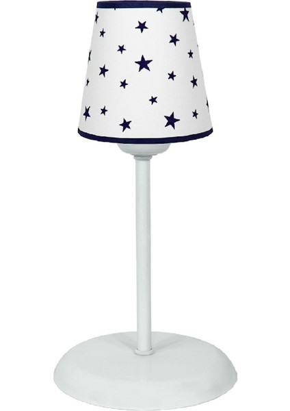 Çocuk Odası Konik Kumaş Küçük Abajur-Beyaz Lacivert Yıldız