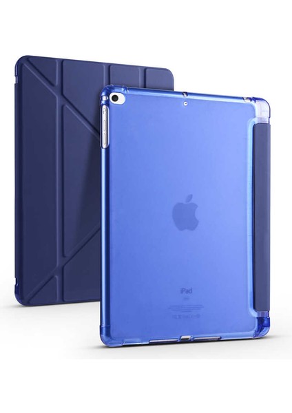 - Apple iPad 9.7 2018 (6.Nesil) - Tablet Kılıfı Kalem Bölmeli Korumalı Standlı Tri Folding Kılıf - Lacivert