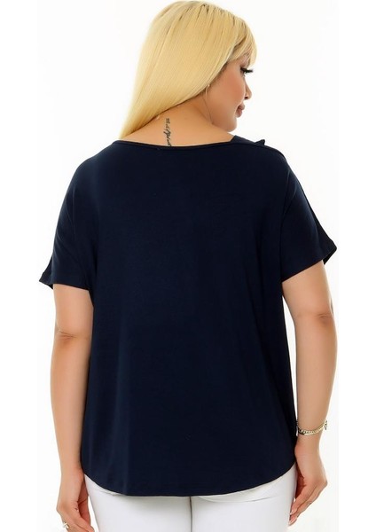 Taş Baskılı Kısa Yarasa Kol Kayık Yuvarlak Yaka Omzu Pencereli Esnek Rahat Kesim Likralı Bluz fiyatları