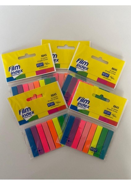 Film Index Plastik Ayraç 8 Renk x 25 Sayfa 8845 5'li Set Fx