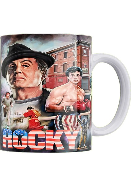Rocky Kolaj Baskılı %100 Porselen Kupa