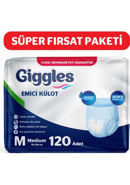 Yetişkin Emici Külot Bez Orta Boy (Medium) 30'lu 4 Paket (120 Adet) Bel Boy 70-120 cm