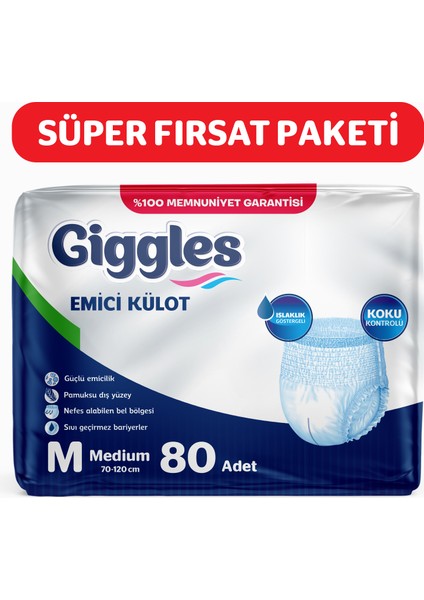 Yetişkin Emici Külot Bez Orta Boy (Medium) 10'lu 8 Paket (80 Adet) Bel Boy 70-120 cm