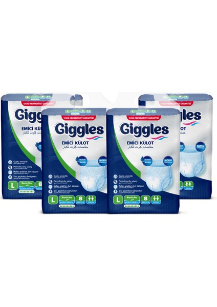 Yetişkin Emici Külot Bez Büyük Boy (Large) 8'li 4 Paket (32 Adet) Bel Boy 100-150 cm