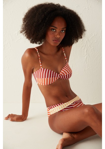 Çok Renkli Çizgili V Kesim Havana Twist Bikini Altı modelleri