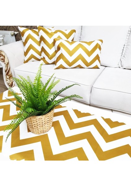 Zigzag Desen Hardal Beyaz 4 Lü Kombin Set