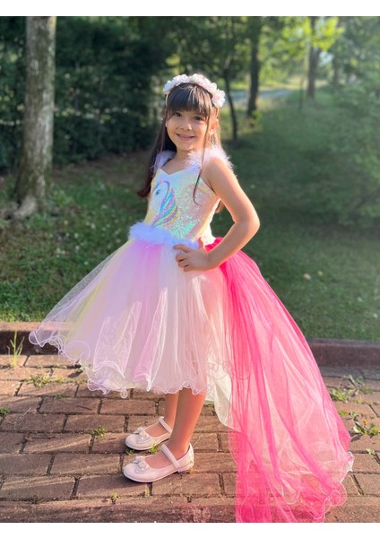 Unicorn Konsept Önü Kısa Arkası Uzun Çocuk Elbise Abiye Elbise Pony Kostümü fiyatları