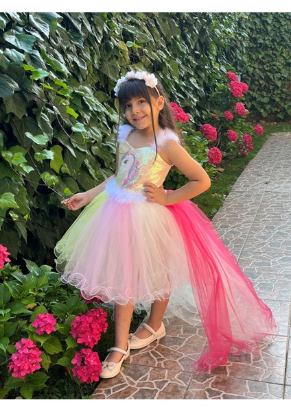 Unicorn Konsept Önü Kısa Arkası Uzun Çocuk Elbise Abiye Elbise Pony Kostümü modelleri