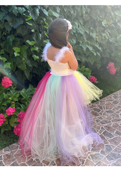 Unicorn Konsept Önü Kısa Arkası Uzun Çocuk Elbise Abiye Elbise Pony Kostümü fırsatları