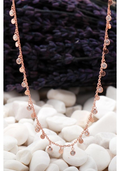 Sıra Taş ve Pullu Rose Gümüş Choker Kolye 09