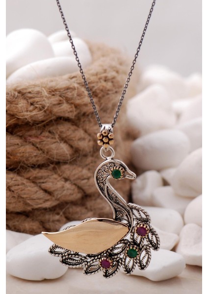 Kuğu Telkari Işlemeli Gümüş Kolye 138