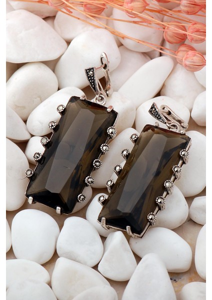 Topaz ve Markazit Taşlı Tasarım Gümüş Küpe 118