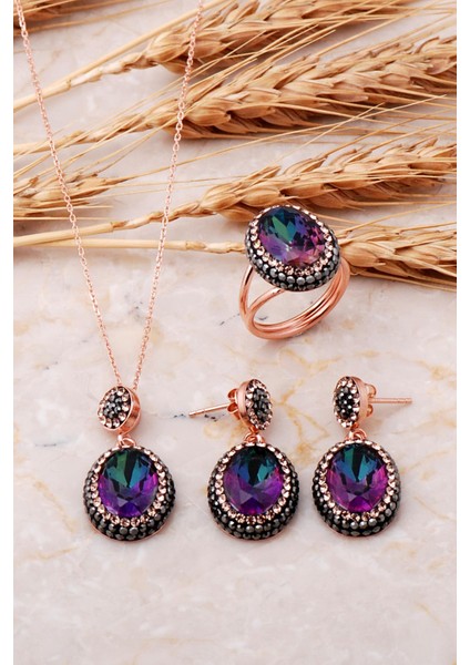 Mistik Topaz Rose Gümüş Set 2534