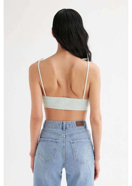 Omuzu Bağlamalı Crop Triko Bluz