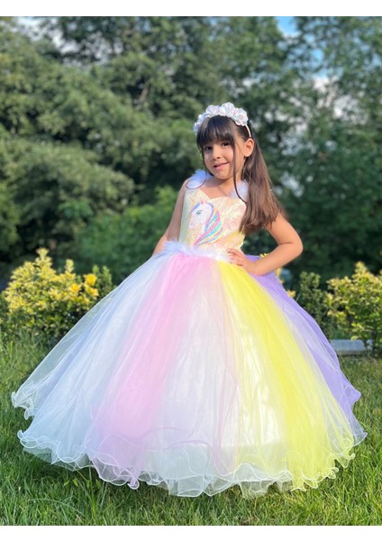 Unicorn Konsept Tarlatanlı Çocuk Elbise Abiye Pony Kostümü modelleri