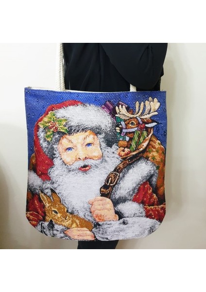 Noel Baba Goblen Dokuma Kumaş Heybe Çanta