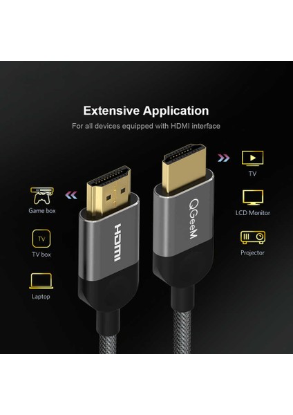 Qgeem QG-AV14 4K HDMI Kablo 100 cm 18 Gbps HDMI 2.0 Görüntü Aktarım Kablosu