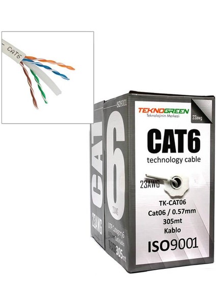 TK-CAT06 305M Cat6 0.57MM Cca Kablo Gri