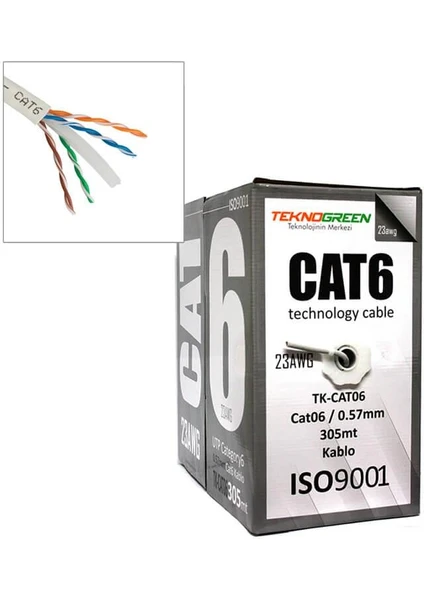 TK-CAT06 305M Cat6 0.57MM Cca Kablo Gri