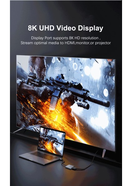 Type C To 8k 60Hz 4K-120 Hz Display Port- USB 3.0 - USB C Dişi 100W Çevirici