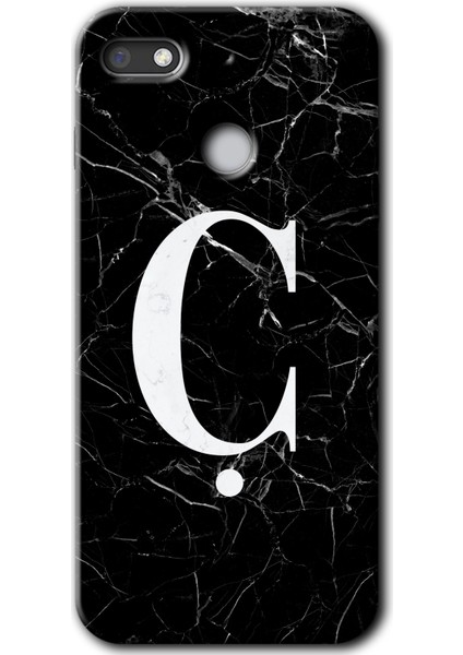 General Mobile Gm 8 Go Kılıf Hd Desen Baskılı Arka Kapak - Siyah Mermer Desenli Ç Harfi