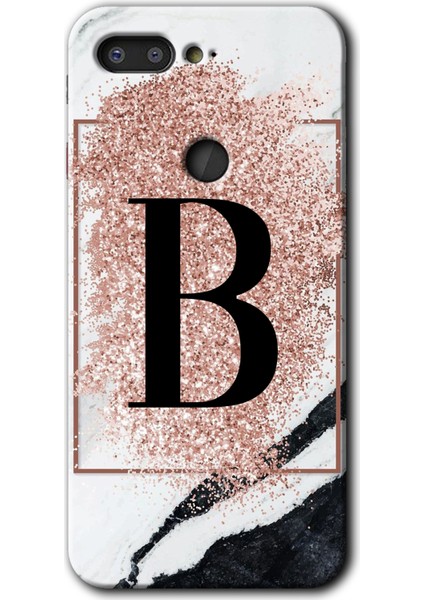 General Mobile Gm 9 Pro Kılıf Hd Desen Baskılı Arka Kapak - Pembe Mermer Desenli B Harfi