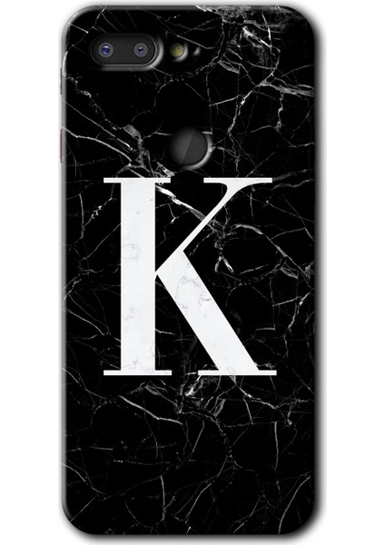 General Mobile Gm 9 Pro Kılıf Hd Desen Baskılı Arka Kapak - Siyah Mermer Desenli K Harfi
