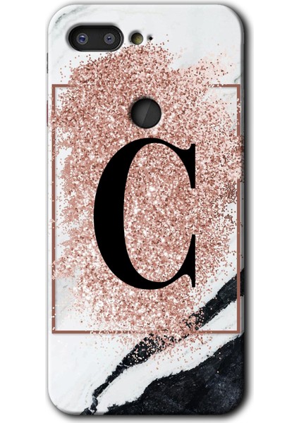 General Mobile Gm 9 Pro Kılıf Hd Desen Baskılı Arka Kapak - Pembe Mermer Desenli C Harfi