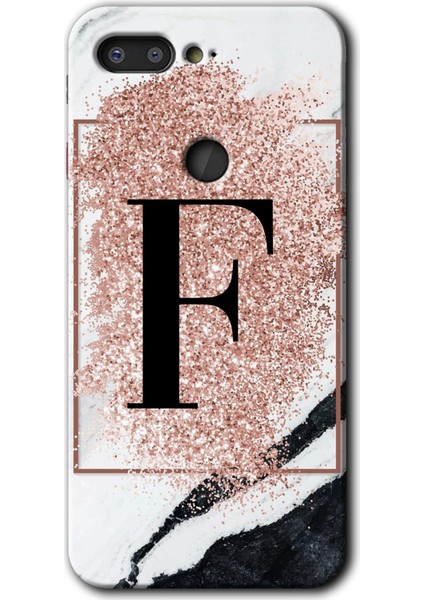 General Mobile Gm 9 Pro Kılıf Hd Desen Baskılı Arka Kapak - Pembe Mermer Desenli F Harfi