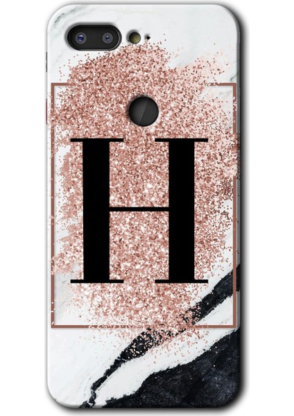 General Mobile Gm 9 Pro Kılıf Hd Desen Baskılı Arka Kapak - Pembe Mermer Desenli H Harfi
