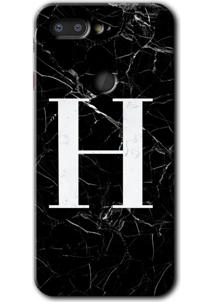 General Mobile Gm 9 Pro Kılıf Hd Desen Baskılı Arka Kapak - Siyah Mermer Desenli H Harfi