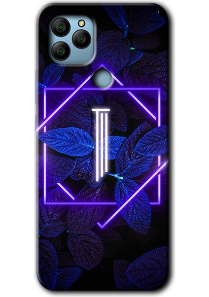 General Mobile Gm 22 Kılıf Hd Desen Baskılı Arka Kapak - Dark Neon Yaprak I Harfi