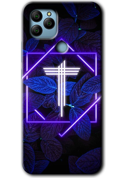 General Mobile Gm 22 Kılıf Hd Desen Baskılı Arka Kapak - Dark Neon Yaprak T Harfi