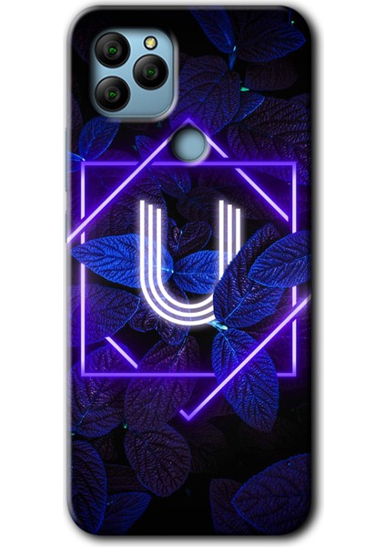 General Mobile Gm 22 Kılıf Hd Desen Baskılı Arka Kapak - Dark Neon Yaprak U Harfi