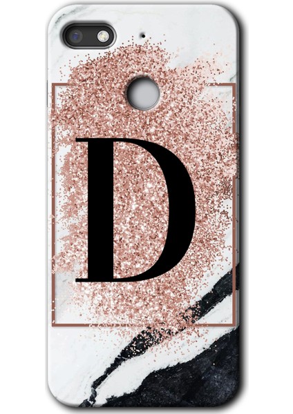 General Mobile Gm 8 Go Kılıf Hd Desen Baskılı Arka Kapak - Pembe Mermer Desenli D Harfi