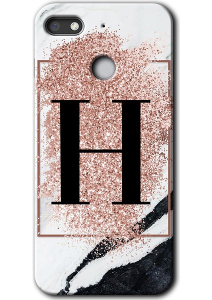 General Mobile Gm 8 Go Kılıf Hd Desen Baskılı Arka Kapak - Pembe Mermer Desenli H Harfi