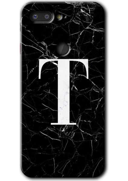 General Mobile Gm 9 Pro Kılıf Hd Desen Baskılı Arka Kapak - Siyah Mermer Desenli T Harfi