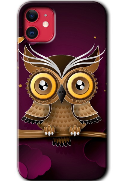 iPhone 11 Kılıf Hd Desen Baskılı Arka Kapak - Owl Bird Branch