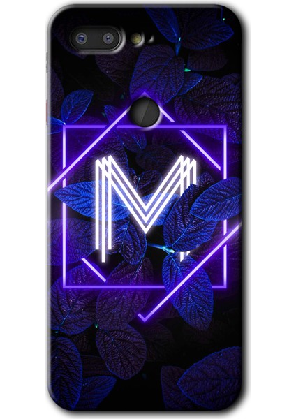 General Mobile Gm 9 Pro Kılıf Hd Desen Baskılı Arka Kapak - Dark Neon Yaprak M Harfi