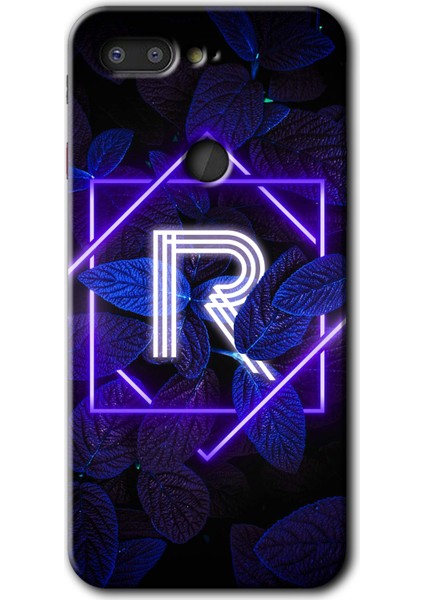 General Mobile Gm 9 Pro Kılıf Hd Desen Baskılı Arka Kapak - Dark Neon Yaprak R Harfi