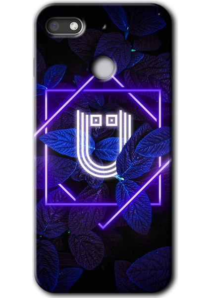 General Mobile Gm 8 Go Kılıf Hd Desen Baskılı Arka Kapak - Dark Neon Yaprak Ü Harfi