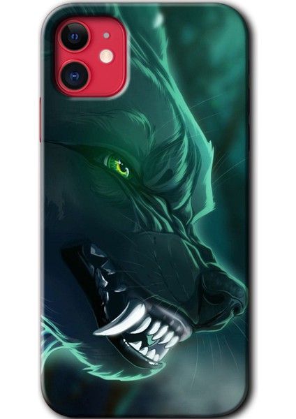 iPhone 11 Kılıf Hd Desen Baskılı Arka Kapak - Yeşil Kurt