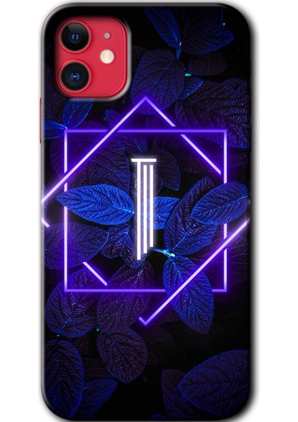 iPhone 11 Kılıf Hd Desen Baskılı Arka Kapak - Dark Neon Yaprak I Harfi