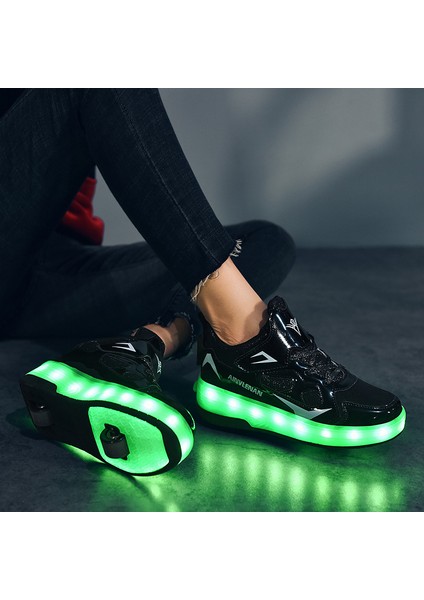 BG09H623 Siyah Erkek Çocuk Paten Ayakkabı Patenler Spor Ayakkabılar Kaymaz ve Aşınma Direnci Gündelik Ayakkabılar(Yurt Dışından)