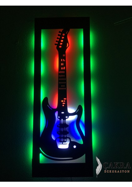 Gitar LED Işıklı Tablo Ahşap