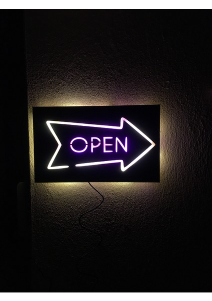 Open LED Işıklı Ahşap Tablo 50X21CM