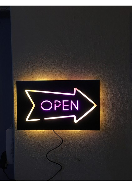 Open LED Işıklı Ahşap Tablo 50X21CM